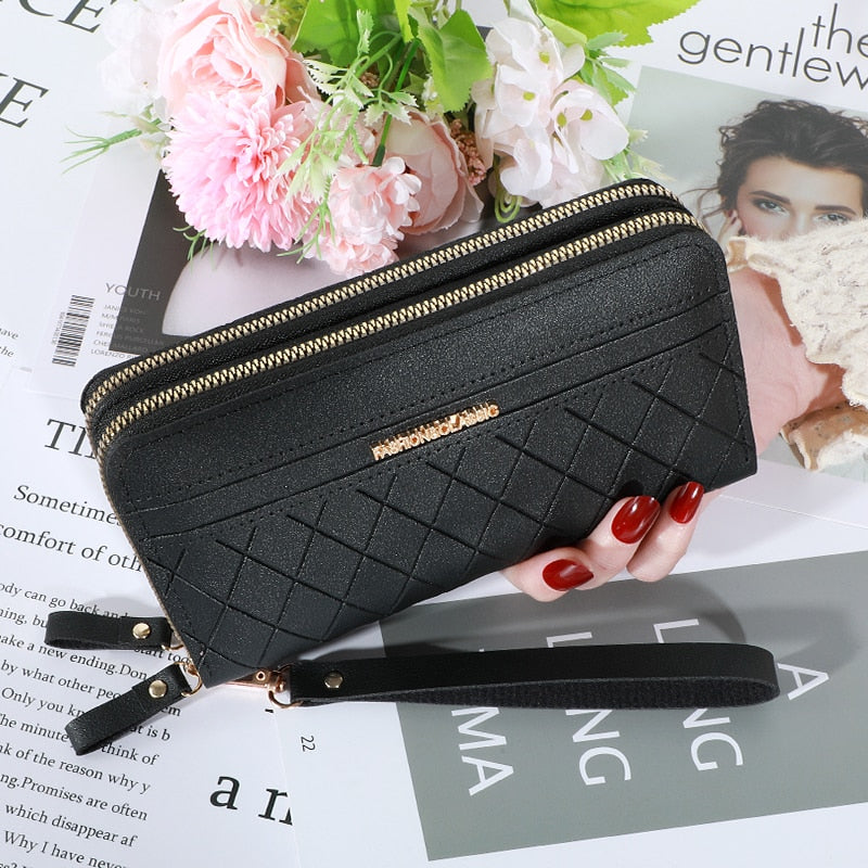 Women's wallet New Phone Purses Big Female Purse Leather Brand Retro Ladies Long Woman Wallets Card Clutch Double Zipper