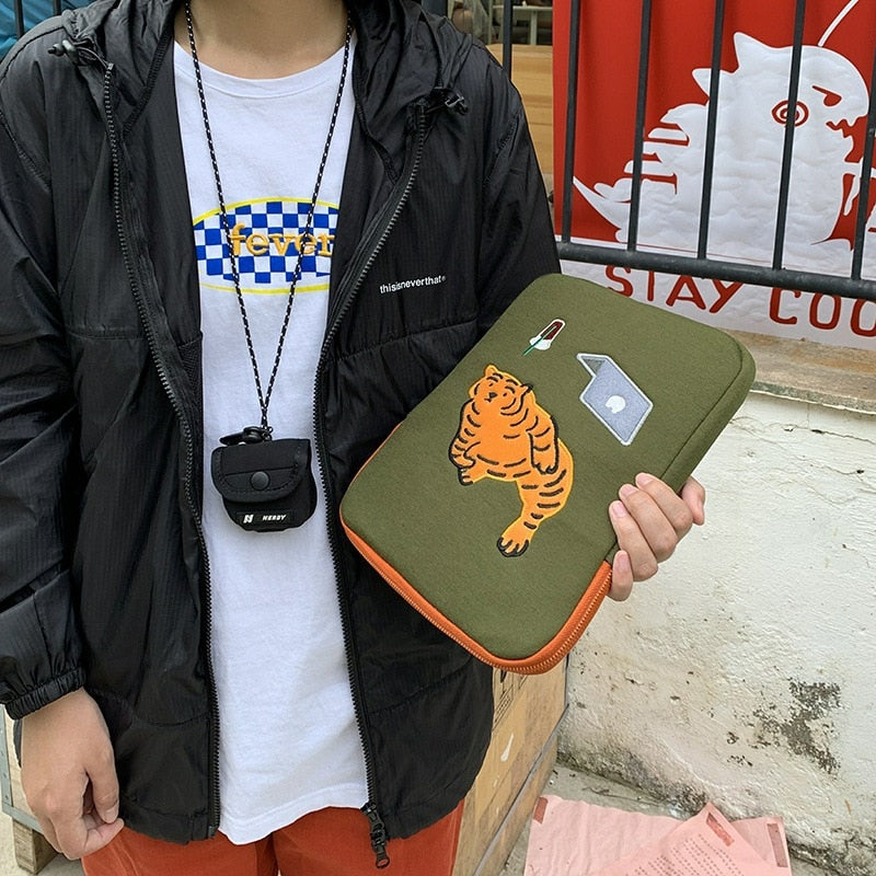 13 Inch Green Tiger Laptop Tablet Case For Macbook Ipad Pro Retina 9.7 10.8 11 14 15 15.6 inch Notebook Huawei Ipad Sleeve Bag