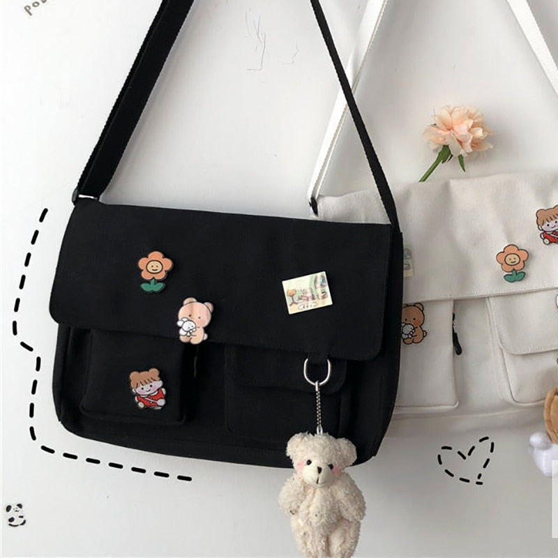 Crossbody Women's Bag Messenger Casual Canvas Fashion Shoulder Ladies Pouch Women Sweet Printed Cute Pendant Diagonal Female Bag
