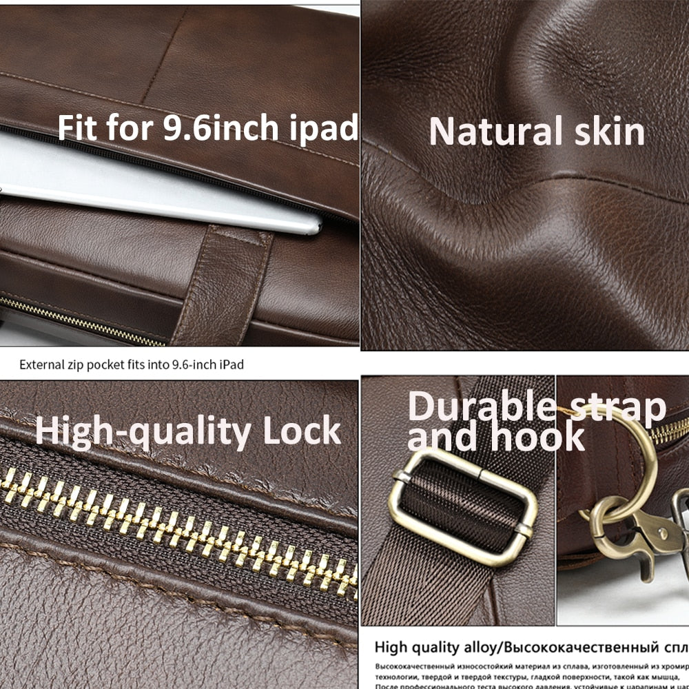 WESTAL Men's Bag Genuine Leather Men Briefcase for Laptop 14 Messenger Men's Leather Bag Business Portfolio for Document A4 7022