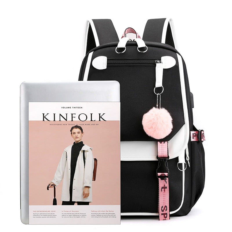 BPZMD Women girls School Backpacks Anti Theft USB Charge Backpack Waterproof Bagpack School Bags Teenage Travel Bag