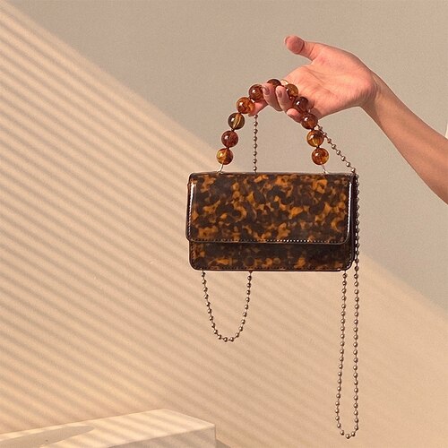 Women's Clutch Purse Female Vintage Beaded Chain Shoulder Crossbody Bags Fashion Ladies Small Square Handbags Tote Bag Bolsos