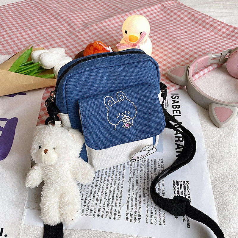 Canvas Shoulder Women's Bag Small Korean Fashion Messenger Crossbody Bag for Girl Students Cotton Cloth Female Handbags Bolsas
