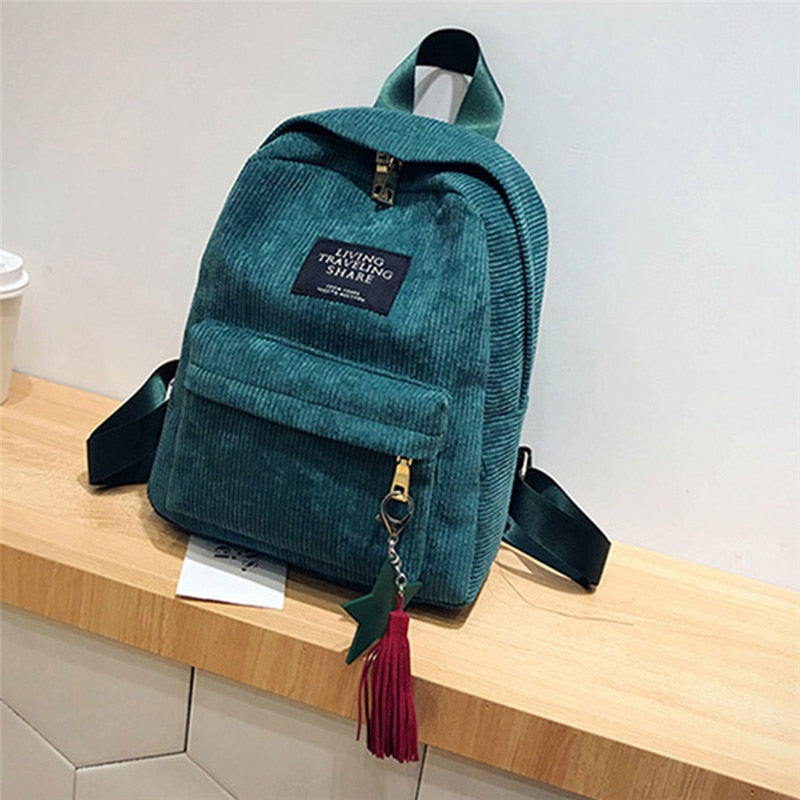 Fashion Woman Mini Simple Corduroy Backpacks Campus Style Knapsack Capacity Double Shoulder Bag School Corduroy Backpack