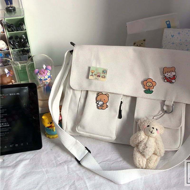 Crossbody Women's Bag Messenger Casual Canvas Fashion Shoulder Ladies Pouch Women Sweet Printed Cute Pendant Diagonal Female Bag