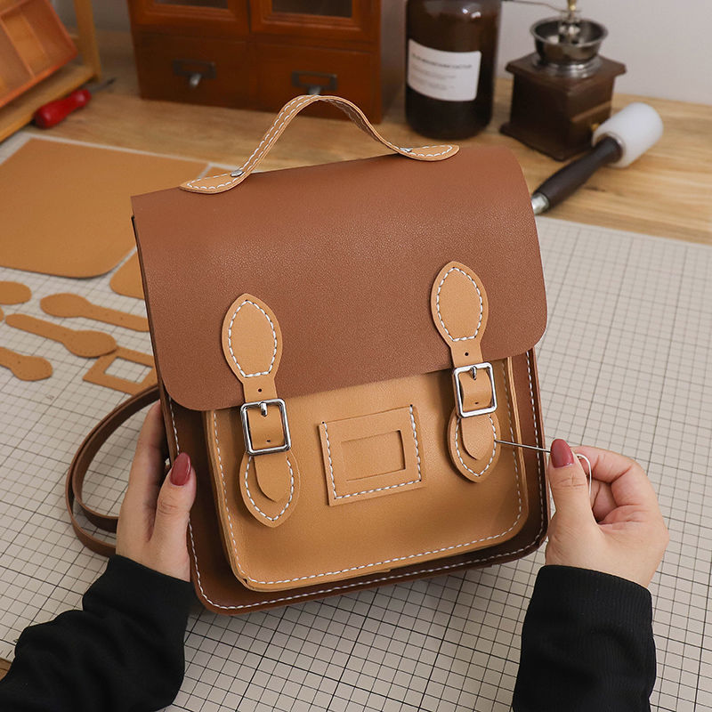 Retro Handmade Backpack Shoulder Messenger Bag New Hand-Woven Bag Diy Material Back Cambridge Bag Homemade Gift