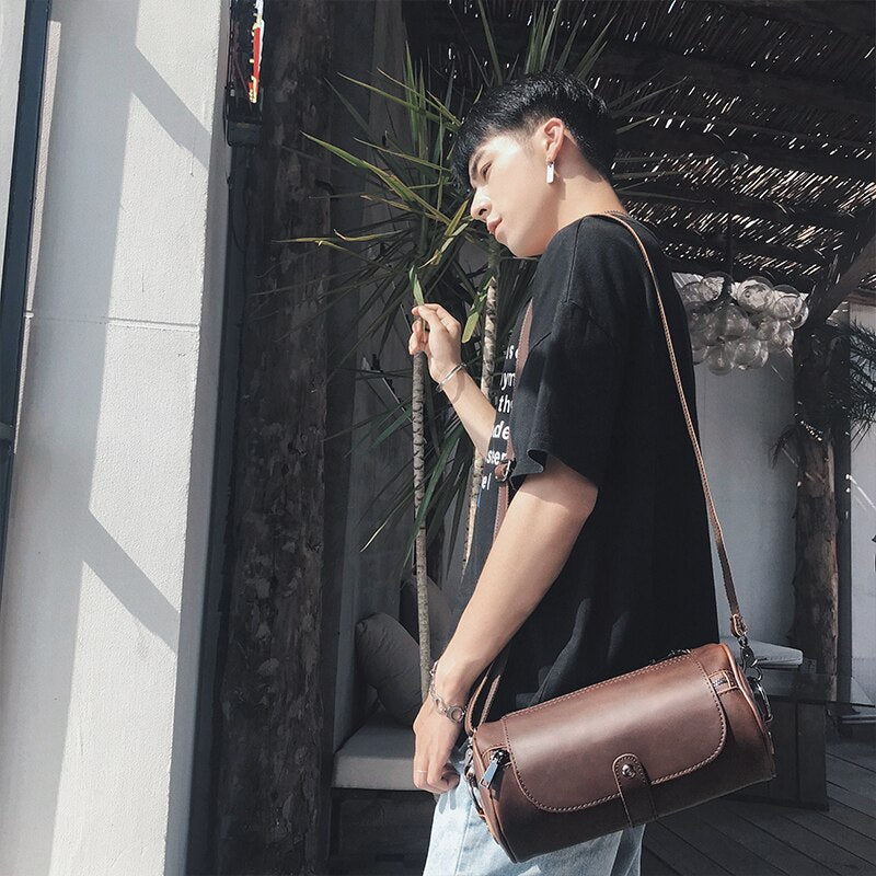 GUMST Brand Hot Sale Bucket Men Bags Vintage Small Shoulder Bag Pu Leather Mens Messenger Bag Cylinder Men's Crossbody Bags Male