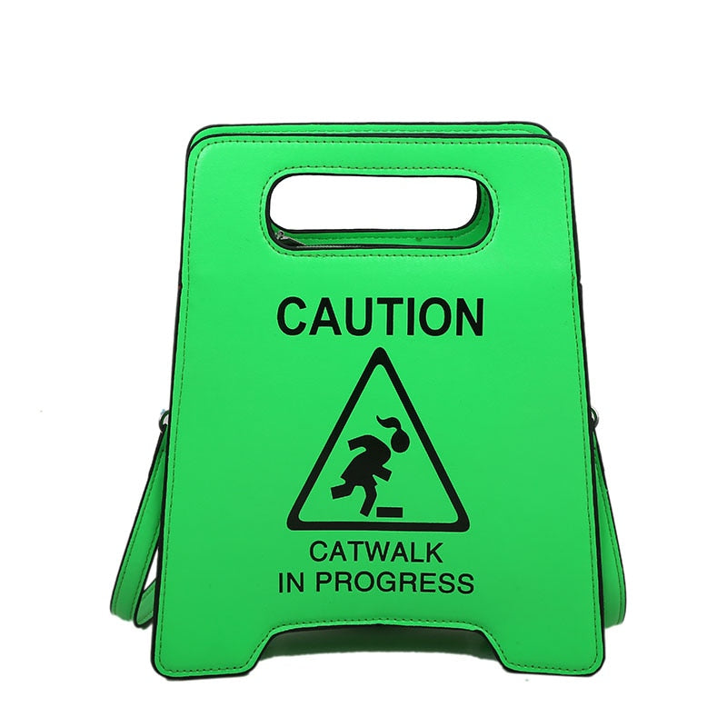 Young Girl Crossbody Bag Creative Caution Letters Sign Handbag Cute Fluorescence Color Shoulder Bags For Women Clutches