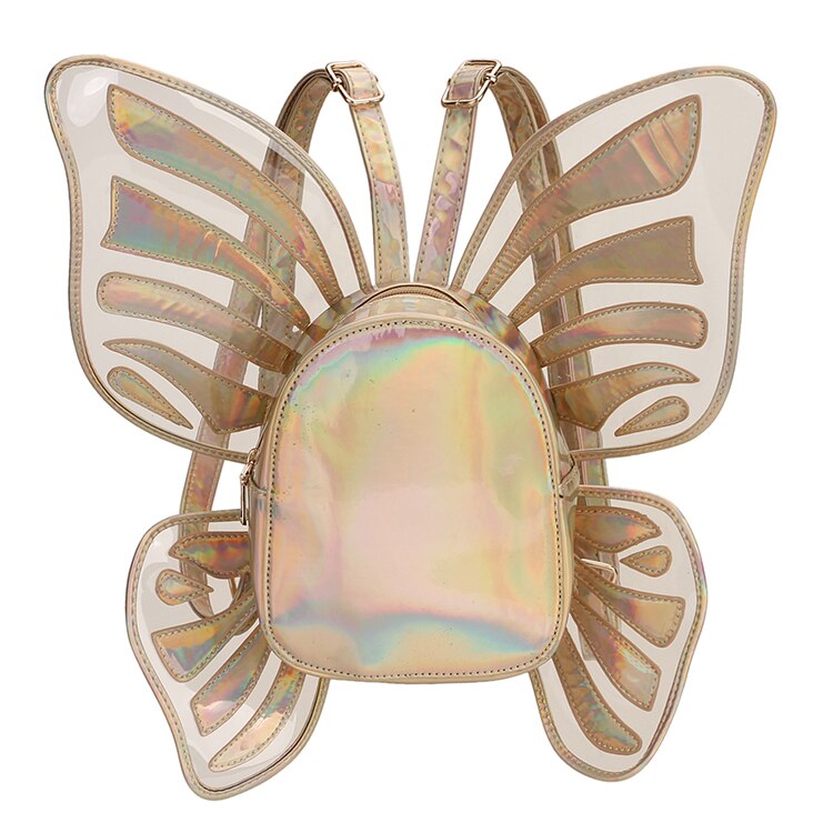 Fashion Women's Laser Mini Backpack Butterfly Angel Wings Daypack for Girls Travel Casual Daypack School Bag Holographic Leather