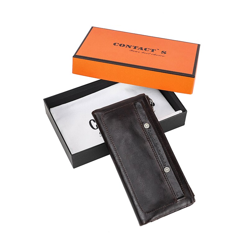 Contacts Genuine Leather Wallet For Women Clutch Long Bifold Female Purses Double Zipper Pocket Card Holder Wallets Money Bag