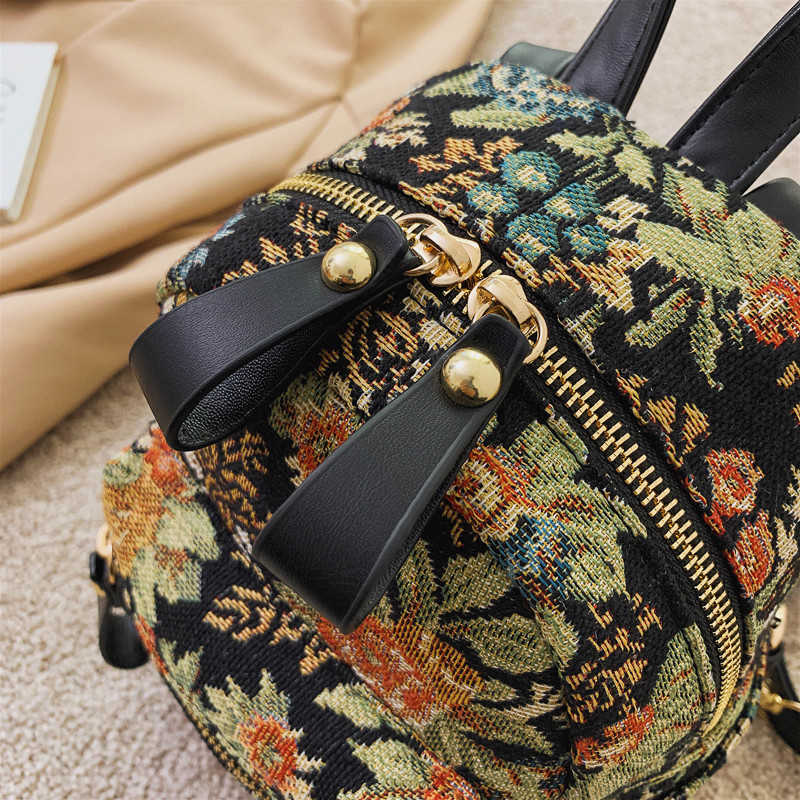 Vintage Flower Embroidery Canvas Backpacks Women Mini Ethnic Backpack Handmade Embroidered Knapsack Female Small Travel Rucksack