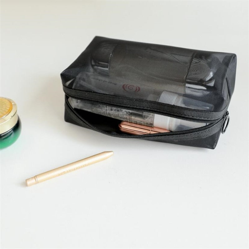 1PC Black Women Men Necessary Cosmetic Bag Transparent Travel Organizer Fashion Small Large Black Toiletry Bags Makeup Pouch