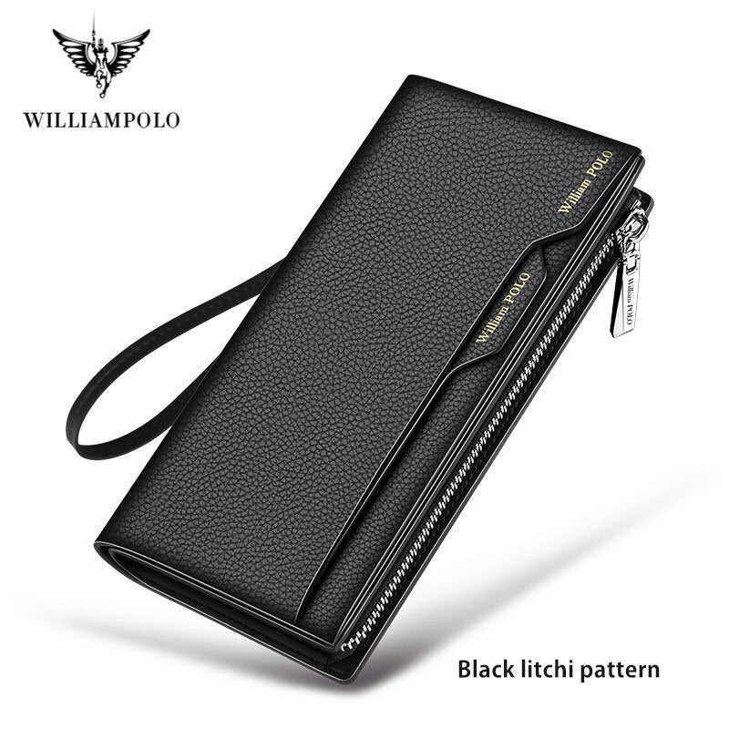 WilliamPOLO Male Genuine Leather Wallets Men Wallet Credit Business Card Holders Fashion Mobile Phone Bag zipper Purse Handbag