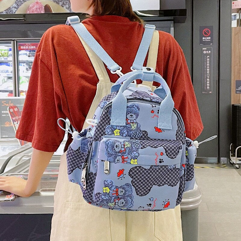 High quality cute printed backpack women's Kawaii multifunctional portable shoulder bag Fashion young female student school bag