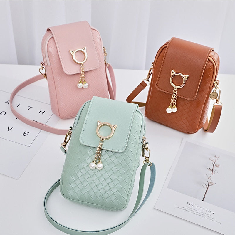 Spring Summer Mini Cross-body Mobile Phone Shoulder Bag Woven Pearl Tassel Cover-style Female Bag Shoulder Diagonal Bag