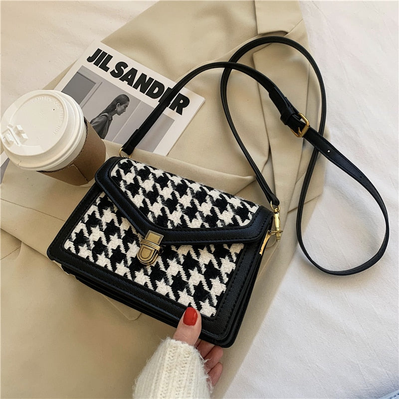 с доставкой Houndstooth Crossbody women's bag Winter Shoulder Handbags Female Luxury Trending goose foot Bag and Purses