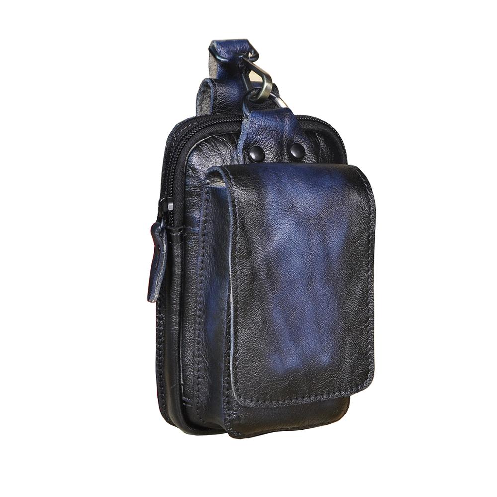 Real Leather men Casual Design Small Waist Bag Cowhide Fashion Hook Bum Bag Waist Belt Pack Cigarette Case 5.5" Phone Pouch 1609
