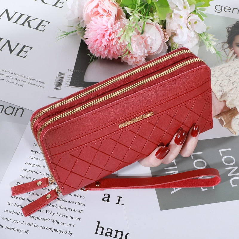 Women's wallet New Phone Purses Big Female Purse Leather Brand Retro Ladies Long Woman Wallets Card Clutch Double Zipper