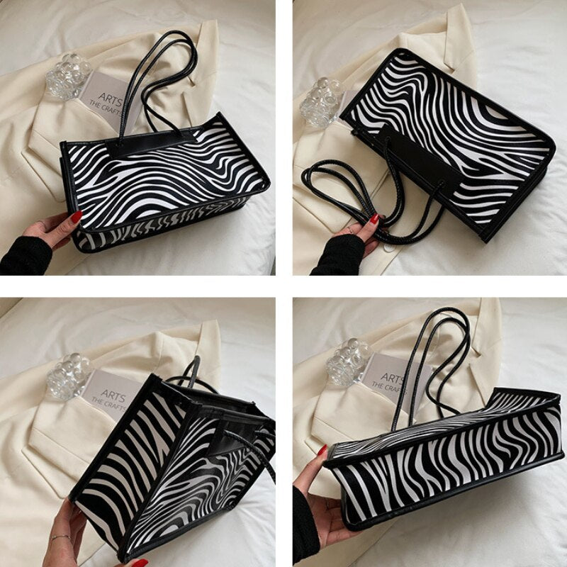 Zebra Striped Shoulder Bags Women Vintage Chic PU Leather Korean Style Ladies All-match Daily Bolsa Large Capacity High Quality
