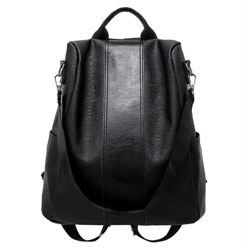 Large Capacity Shoulder Bags School Backpacks For Teenage Girl PU Leather Travel Shoulder Bag Black Bagpack