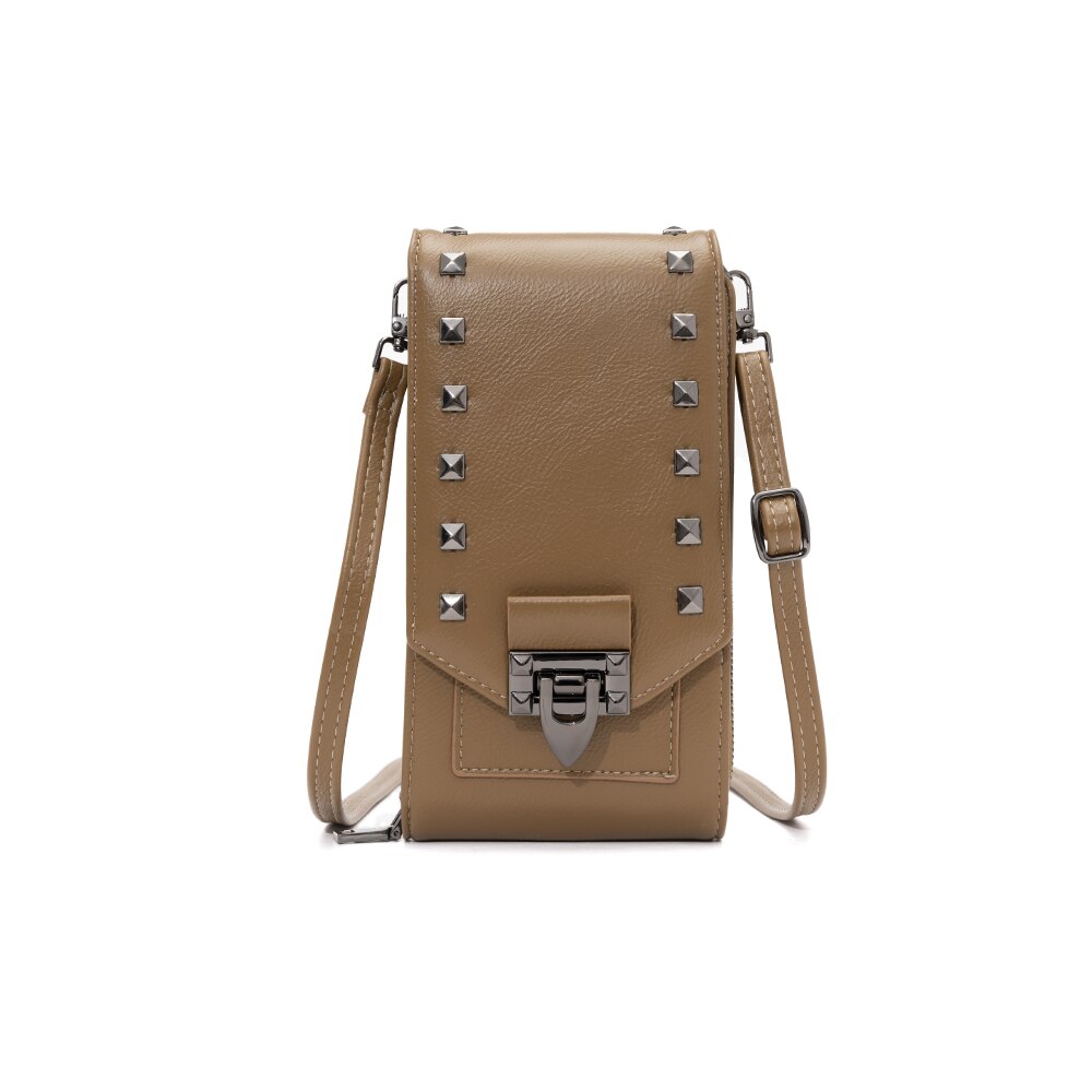 Women Soft Leather Rivet Wallets Cell Phone Purse Crossbody Shoulder Strap PU Handbag For Female Cheap Women Messenger Bag