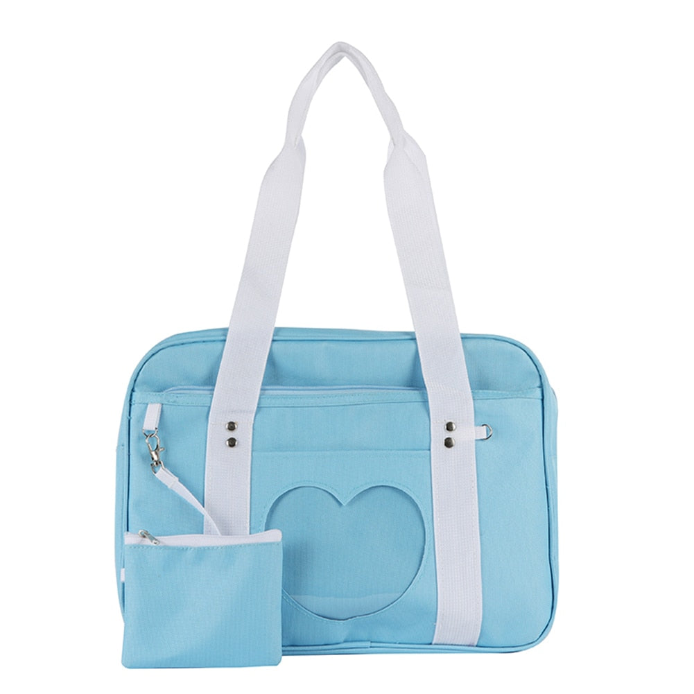 Fashion Cute Women Transparent Love Heart Patchwork Canvas Shoulder Bags Casual Ladies Large Capacity Travel Handbags Totes