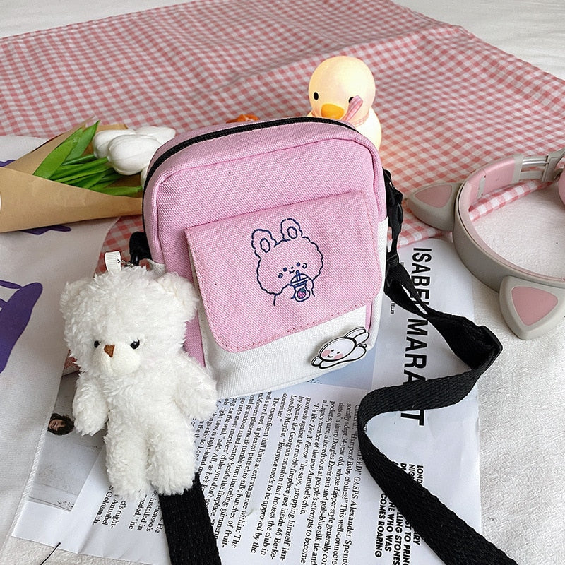 Canvas Shoulder Women's Bag Small Korean Fashion Messenger Crossbody Bag for Girl Students Cotton Cloth Female Handbags Bolsas