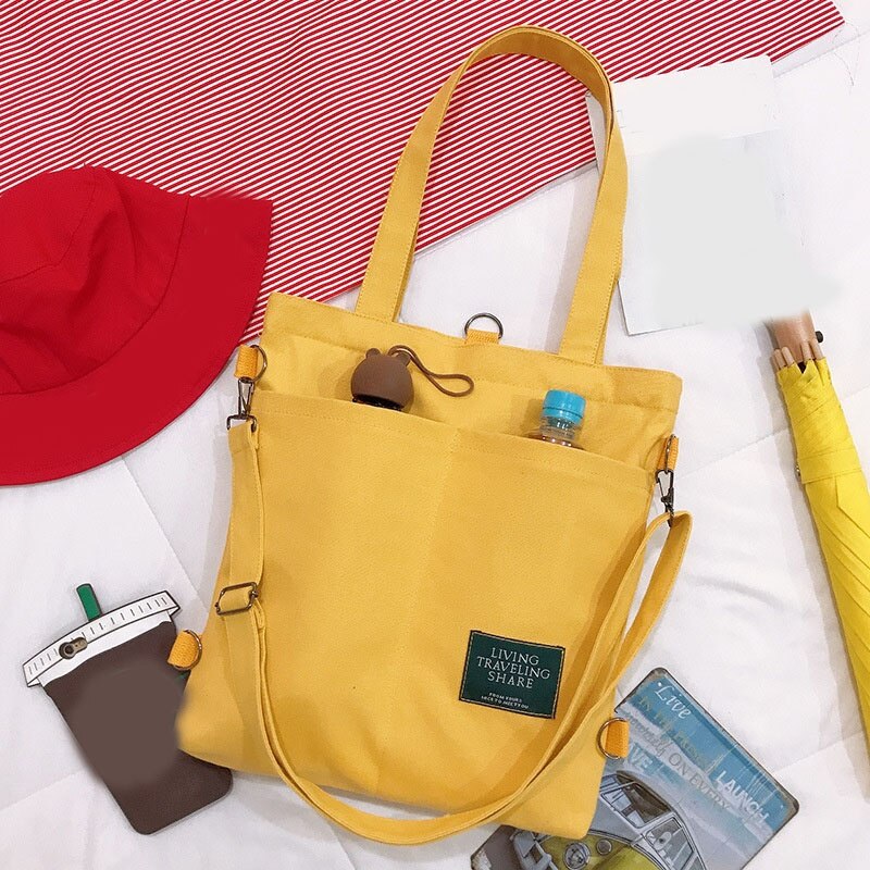 Solid Large Capacity Girl Canvas Shoulder Female Bags Women's School Messenger Bags for Students Shoulder Ladies Handbag
