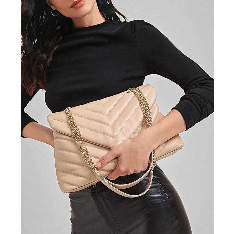 ZR DIARY Large Capacity Commuter Bags Women Tote Diamond Pattern Metal Chain Fashion Ladies Shoulder Crossbody Bags 0811