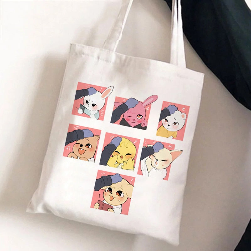 Korean Kpop SKZ00 Tote Bags for Women Portable Shopping Bag Harajuku Street Style Canvas Handbags Kawaii Cute Bolsa Feminina