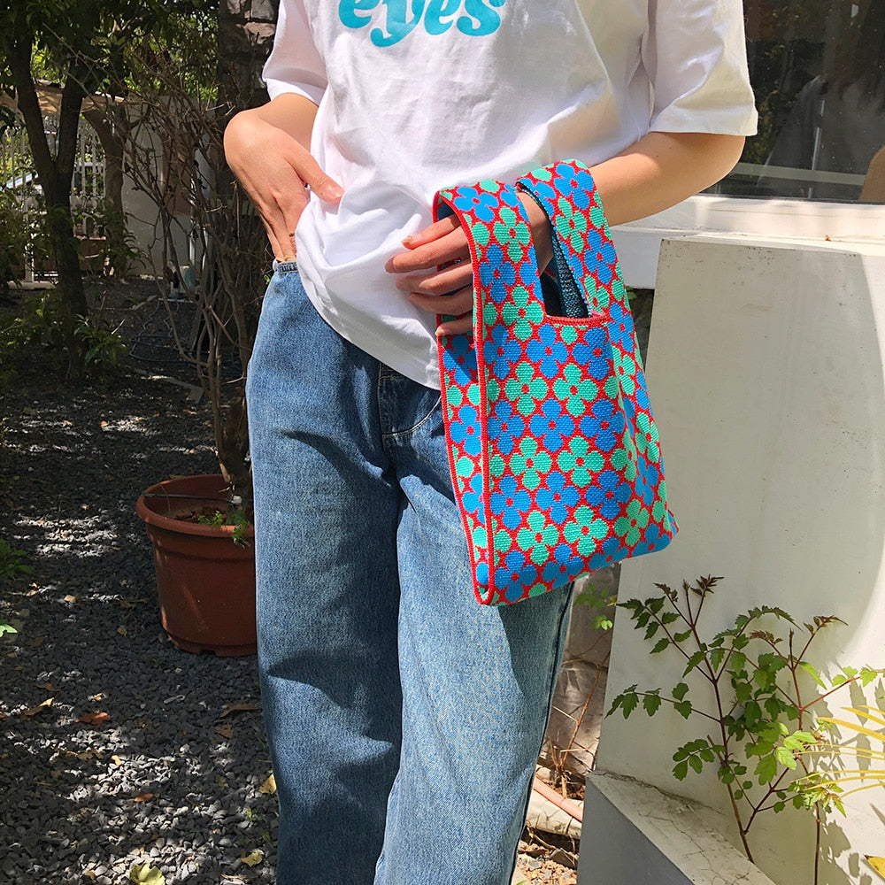 Designer Polka Dot Women's Knitting Shoulder Bag Portable Clutch Purse Handbags Summer Beach Bag Female Small Tote Shopping Bags