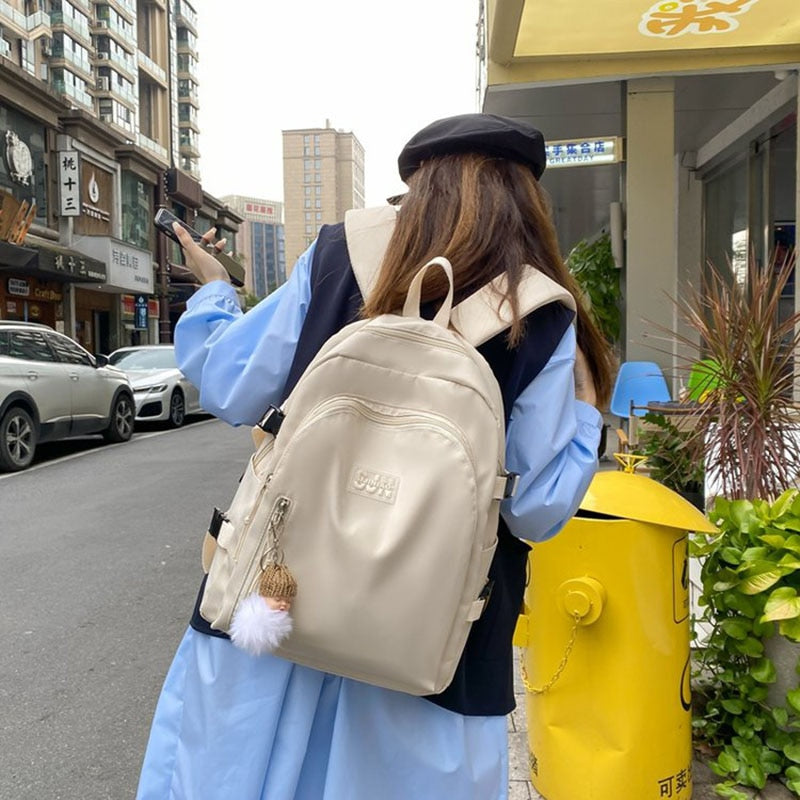 Waterproof Nylon School Backpack Women's Backpacks for Teenagers Girls Large Capacity Women Bag Solid Color Schoolbag Mochila