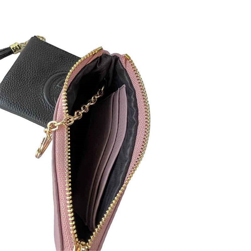 New Men's and Women's Wallet Cowhide Card Holder Mini Bag Cash Card Coin Wallet Business Saffiano Gu Pink Black