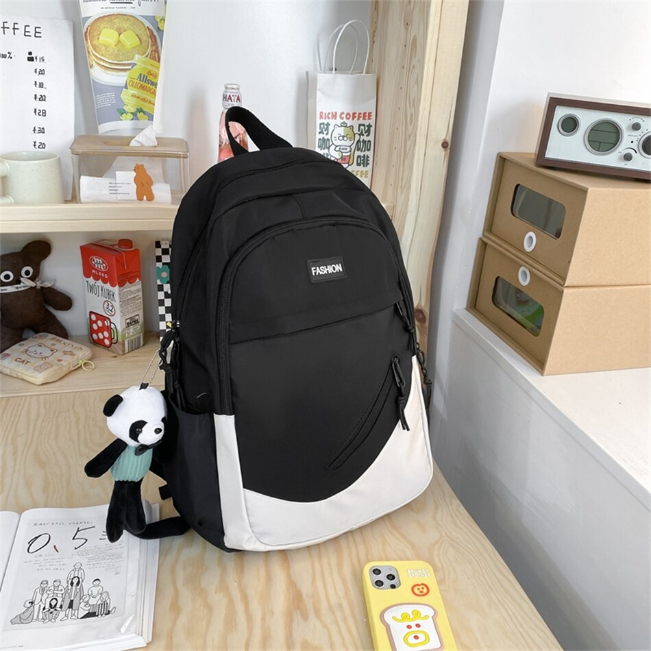 Female High School Backpack Students Book Bag for Teenager Girls Smiple Stitching Color Large Capacity Outdoor Travel Rucksack