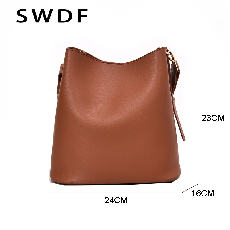 Casual Wide Strap Buckets Bag Designer Women Shoulder Bags Luxury Pu Crossbody Bag Large Capacity Messenger Bag Simply Purses