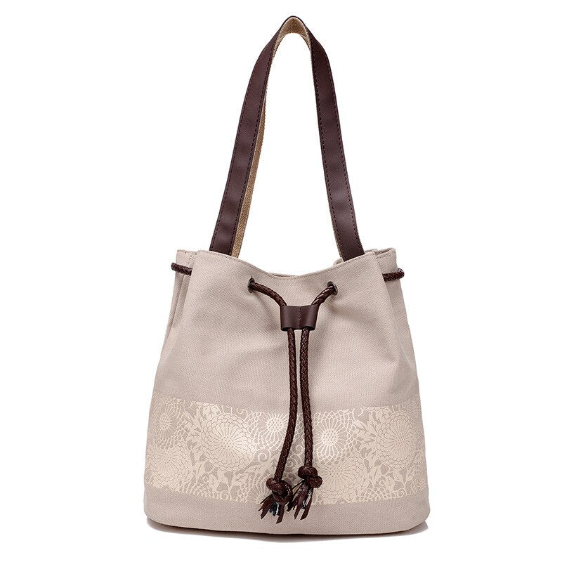 Women's European and American fashion Korean Canvas Shoulder Bag Sen women's printing retro leisure closure dual-purpose portabl