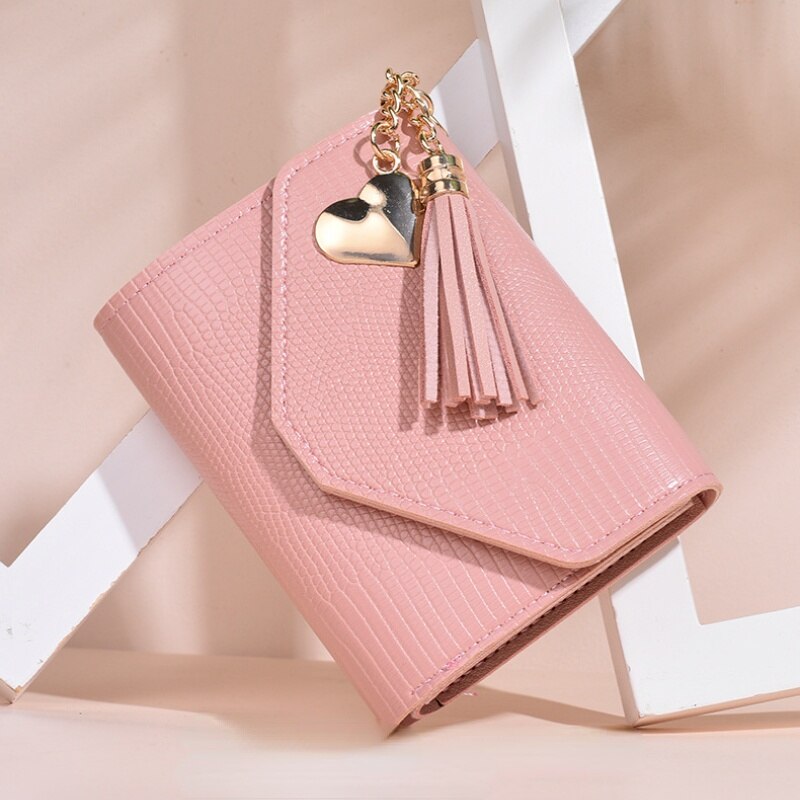 1PC Women Small Wallet Ladies Mini Tassel Wallet Cute Girl Short Zipper Lovely Pu Leather Coin Purse Female Hand Wallet Purse