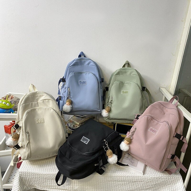 Waterproof Nylon School Backpack Women's Backpacks for Teenagers Girls Large Capacity Women Bag Solid Color Schoolbag Mochila