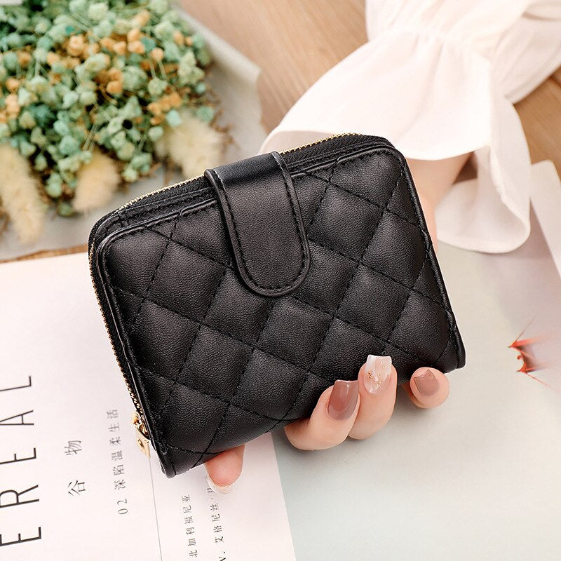 Geestock Fashion Organ Card Holder Wallets for Women Lingge Short Purse Simple Generous Ladies Zipper Wallet Credit Holders