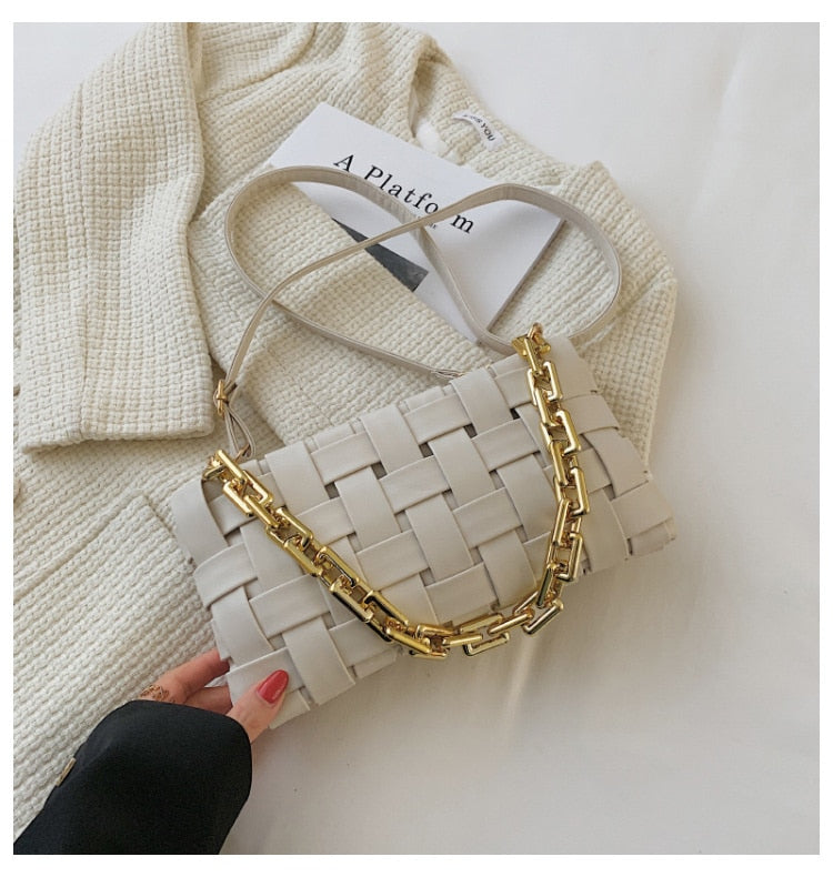 Women Bag Weave Gold Chain Leather Bags Women's Single Shoulder Armpit Bag Luxury Handbag Advanced Texture Luxury Design