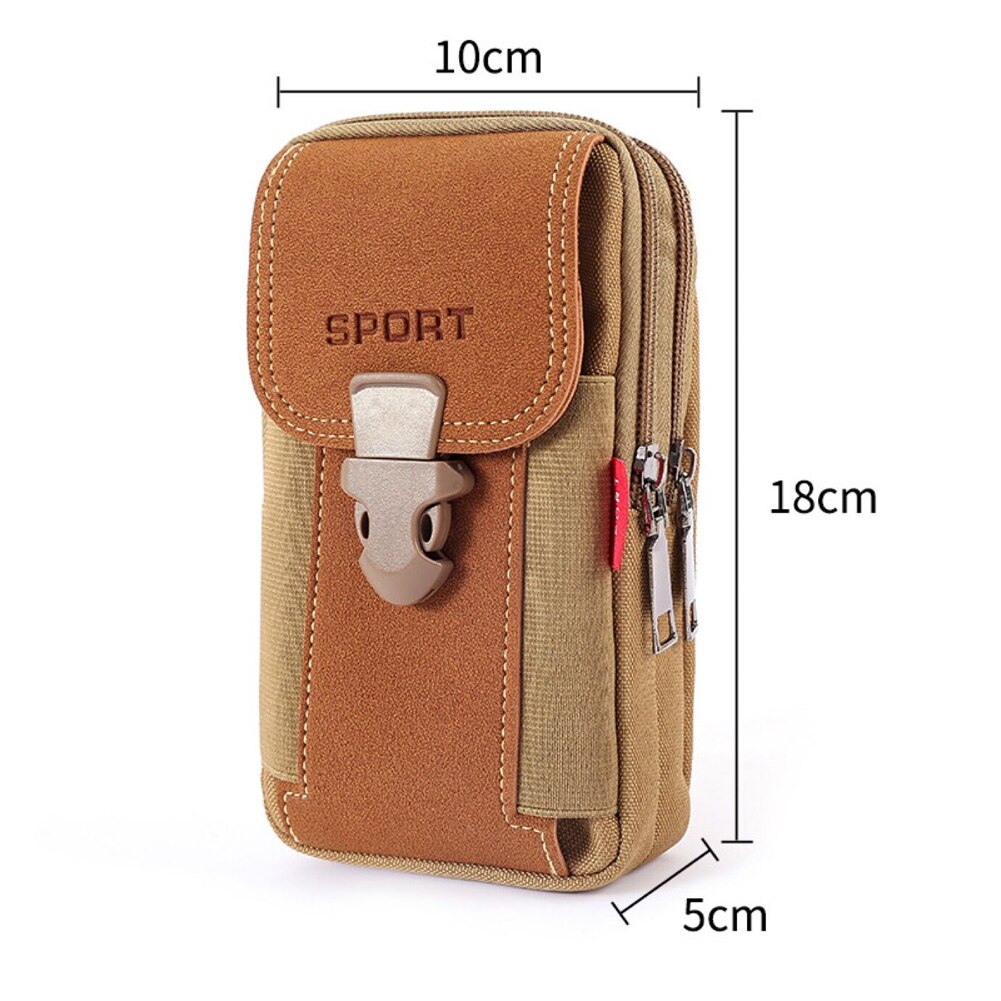 Vintage Men Solid Color PU Leather Waist Bag Casual Male Small Wallet Mobile Phone Bags Multi Layer Belt Pouch Coin Purse Cover