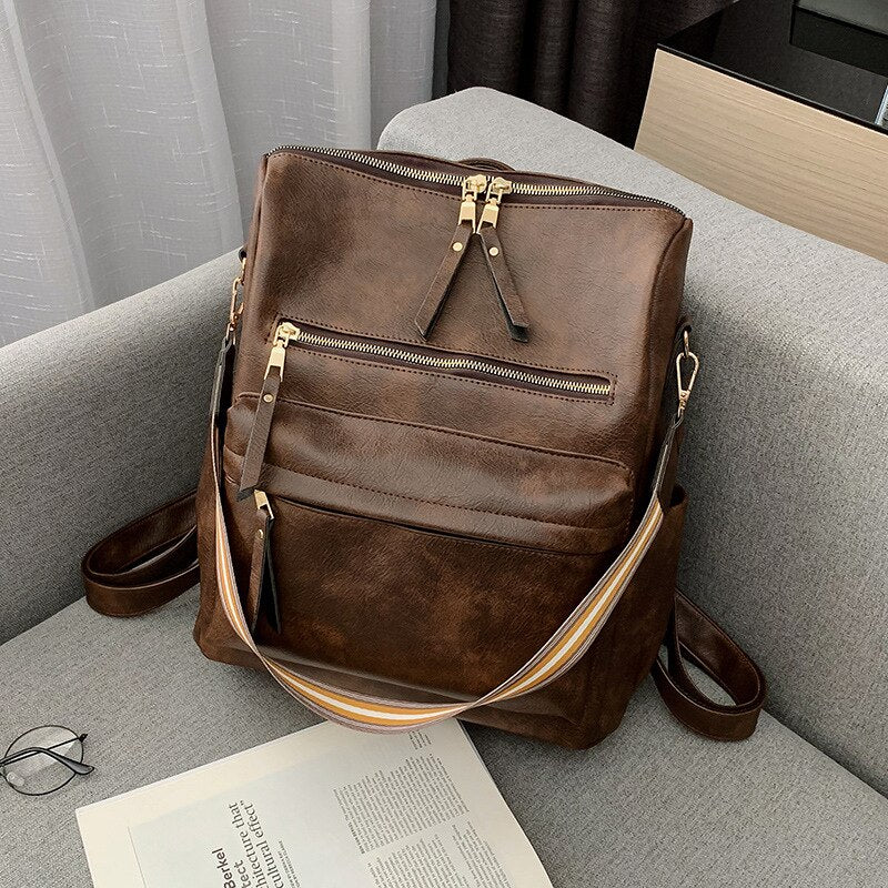 New Designer Women Bag Retro Leisure Backpack Female PU Leather Vintage Backpack Luxurious Shoulder Bag Fashion Female Bag