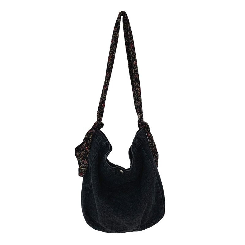 Large Capacity Canvas Shoulder Bags For Women Solid Fashion Fold Female Handbag Jean Big Shopping Eco Bag Denim Crossbody Bags
