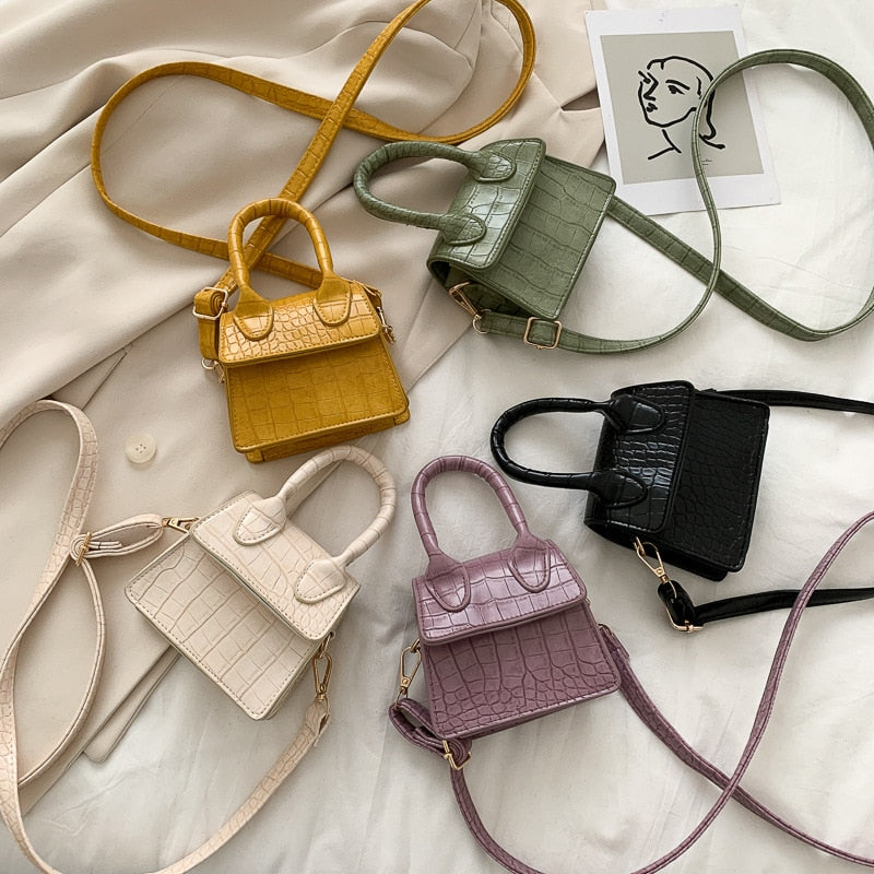 Mini Tote Bag Crocodile Pattern Flip Messenger Crossbody Bag Female Simple Shoulder Bag Small Square Lady Handbag New