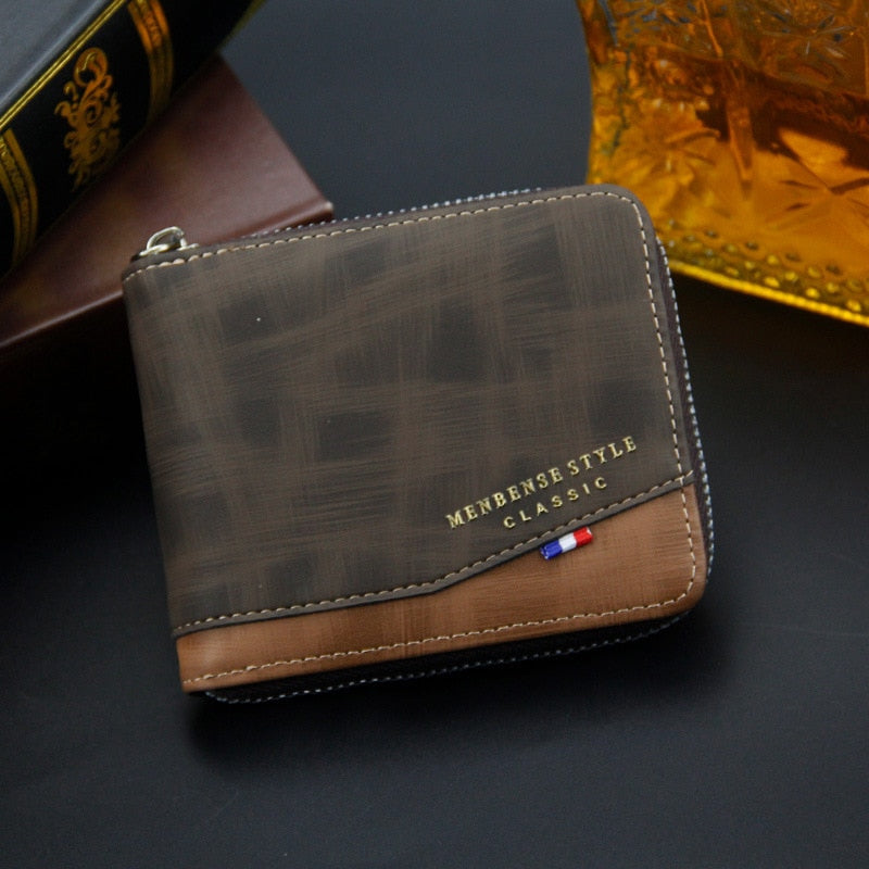 New Fashion Men's wallet with zipper PU Men Short Wallet Coin Purse Wallet Men's Purse Coin Pouch Card Holder Coin purse men
