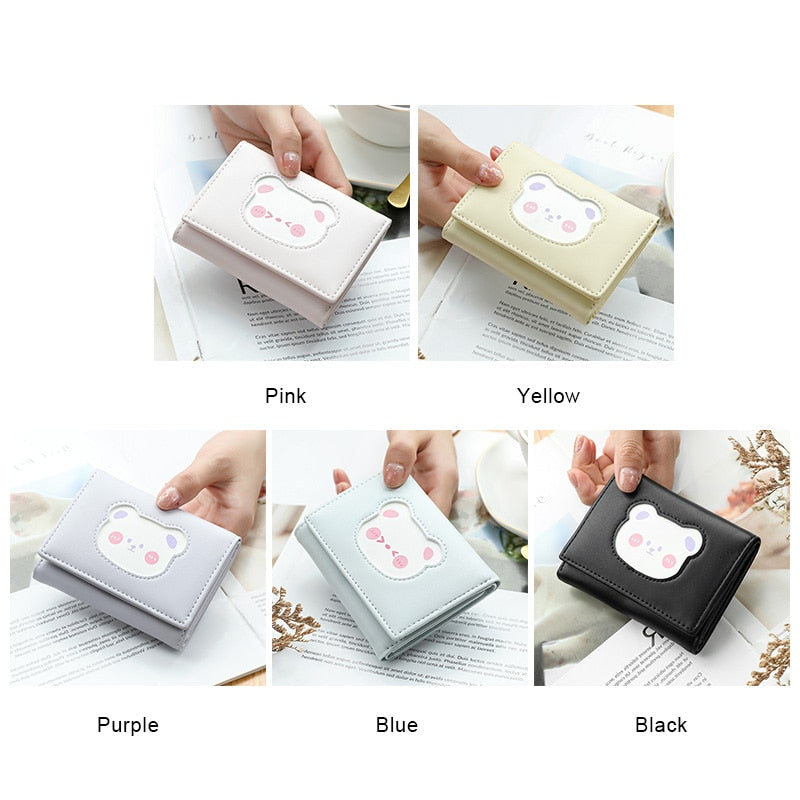 Brand Designer Cute bear Small Three Fold Wallets For Women Soft PU Leather Card Holder Purse Ladies Fashion Purses Female