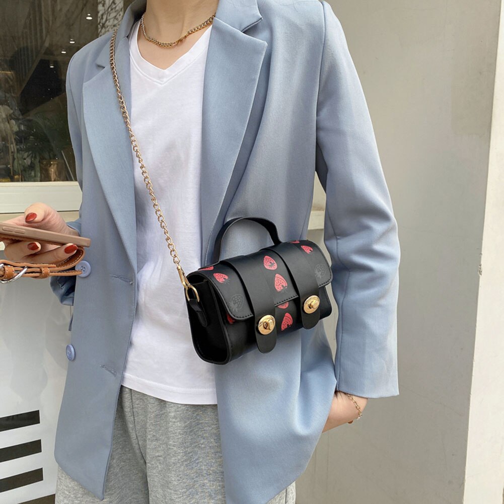 Strawberry Pattern Handbag Female Stylish Single Shoulder Bag Lady Casual Travel Strawberry Printing Messenger Bag