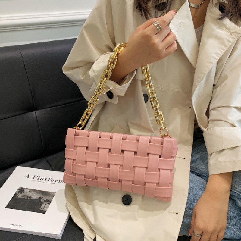 Women Bag Weave Gold Chain Leather Bags Women's Single Shoulder Armpit Bag Luxury Handbag Advanced Texture Luxury Design
