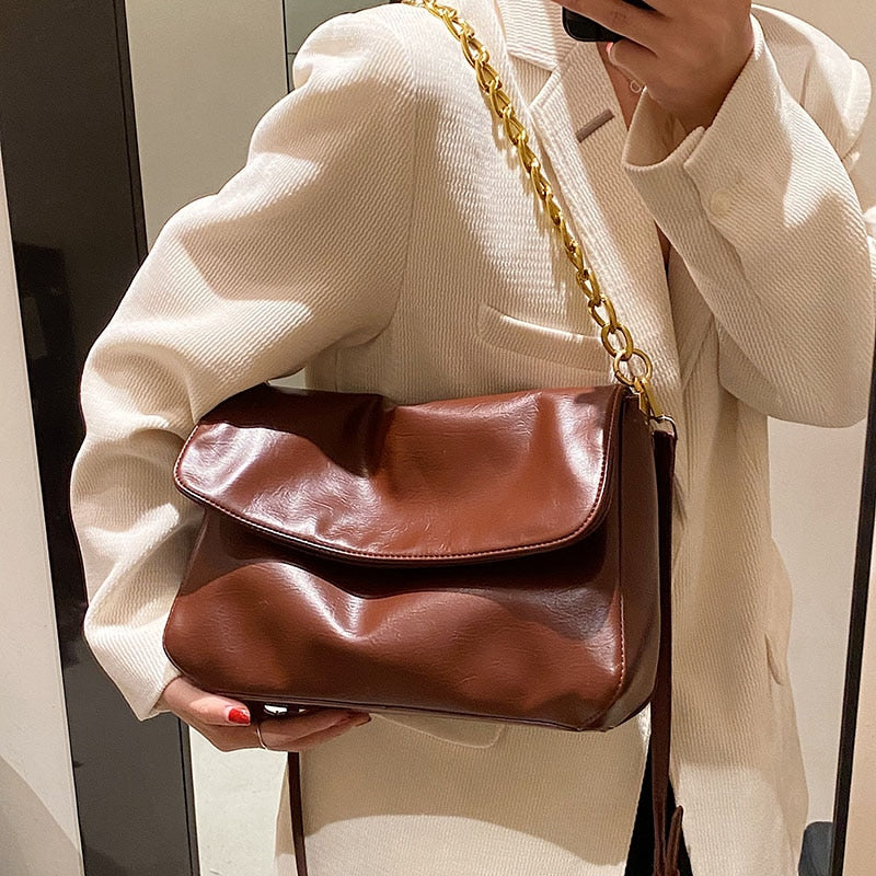 New Vintage High Quality Women Crossbody Bags Chain Design Underarm Single Shoulder Purse Woman Handbag Square Totes Sling Bags