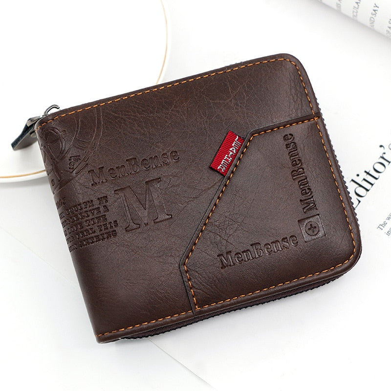 Men's Wallet Made of Leather Wax Oil Skin Purse for Men Coin Purse Short Male Card Holder Wallets Zipper Around Money Coin Purse